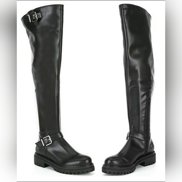 Biker Tall Whimsigoth Black Baddie Sexy Rider Grunge Over Knee Boot New - Picture 1 of 2